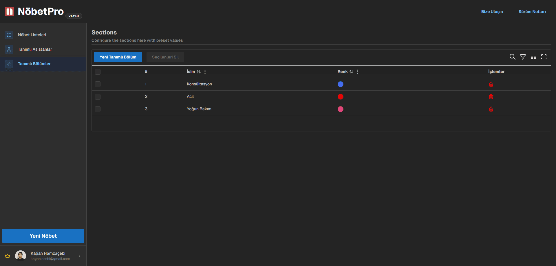 Tanımlı Bölümler