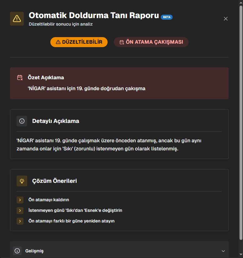 Otomatik Doldurma Hata Raporu